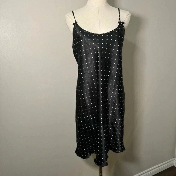 Y2K coquette black polka dot satin slip dress  M pin up - Picture 2 of 6